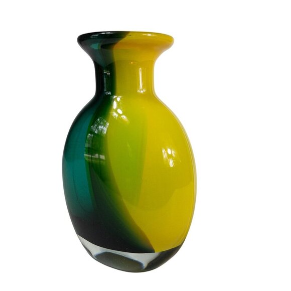 Vintage Murano Hand-Blown Art Glass Vase Green & Yellow Gradient Design 9" Tall - Picture 2 of 11